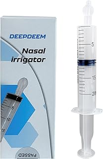Deepdeem Nasal Irrigator Syringe – Sinus & Allergy Relief with Gentle Nasal Irrigation for Congestion, Portable Home & Travel Use, Includes 10 Saline Flush Packets, BPA-Free & Easy to Clean 20ml