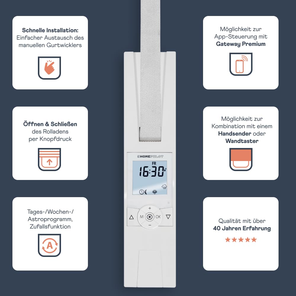 Home Pilot - Power Version | Gurtwickler premium smart für schwere Rollläden (bis 60 kg) und großem Gurtkarten | Kompatibel mit Gateway premium zur smarten App-Steuerung - 10182360