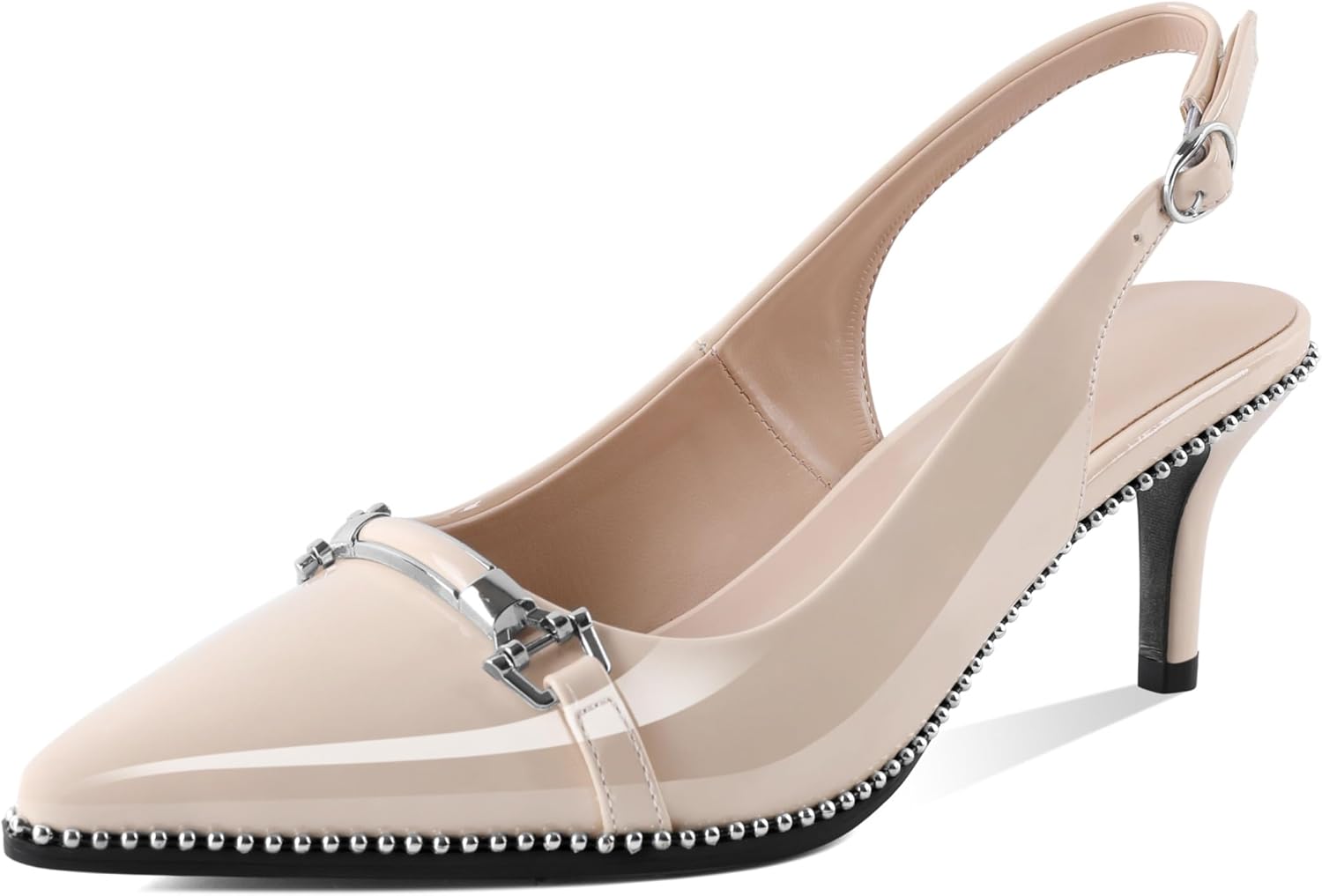 AUMOTED Women's Slingback Heels Beaded Kitten Pumps Pointed Toe Low Heels Comfortable 2.5 Inch Dress Sandals