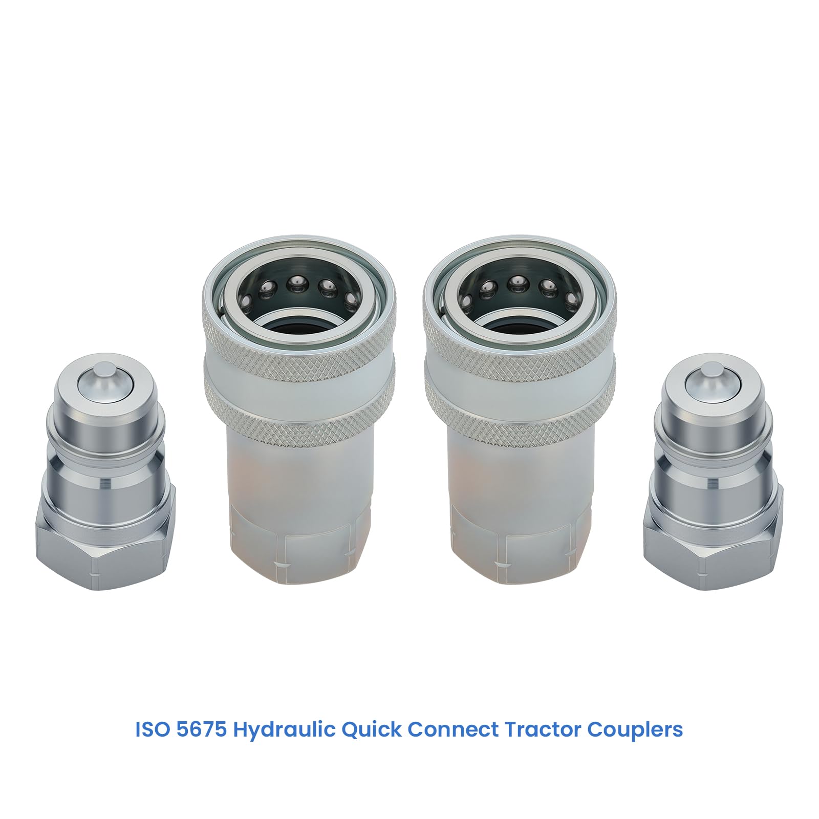 MEASUREMAN ISO 5675 Hydraulic Quick Coupler 1/2" NPT Tractor Fitting High-Strength Carbon Steel 2-Pair Set, with Red Dust Caps - 2