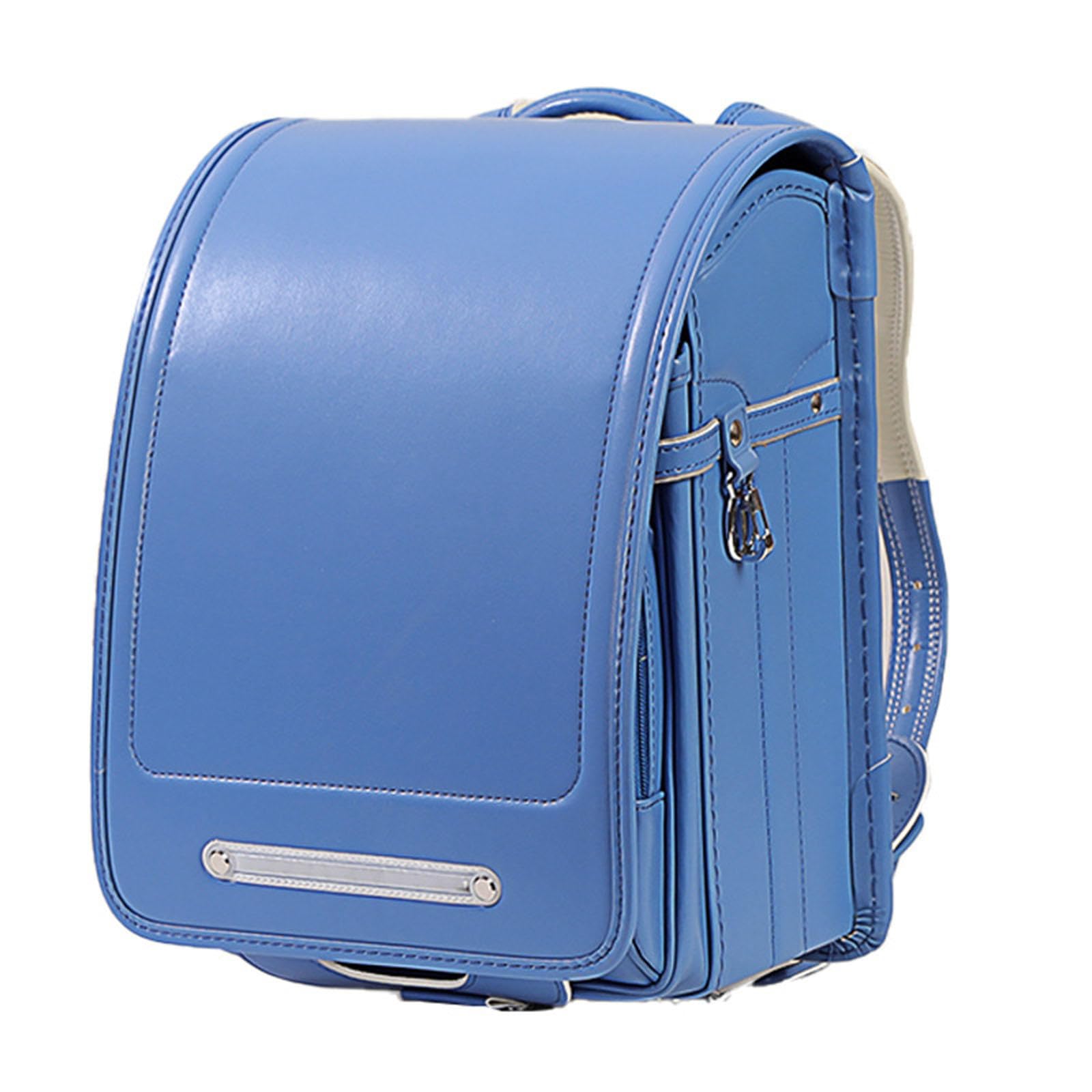Zaino Scolastico Giapponese in Pelle Pu Impermeabile, con Chiusura Semiautomatica, Leggero E Capiente, per Bambini E Bambine. LightBlue