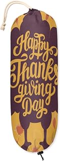Happy Thanksgiving Day Turkey Plastic Bag Holder Cute Wall Mount Plastic Bag Organizer Reusable Large Grocery Bag Storage Dispenser for Home Kitchen Travelling 22"x9"