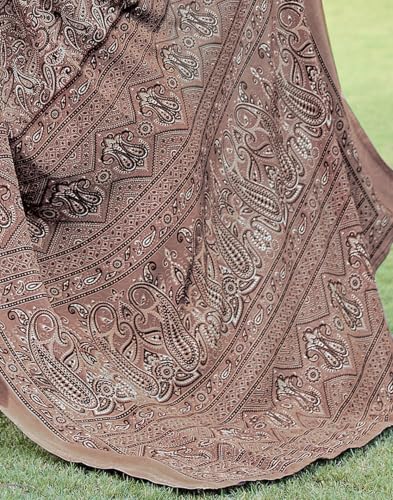 Image of SIRIL Women's Printed Silk Crepe Saree with Unstitched Blouse