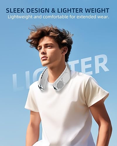 Miniatura 5 de JIAGE Ventilador de cuello, ventilador portátil manos libres sin aspas, recargable de 5200 mAh, enfriamiento de 360 con 3 velocidades, pantalla LED