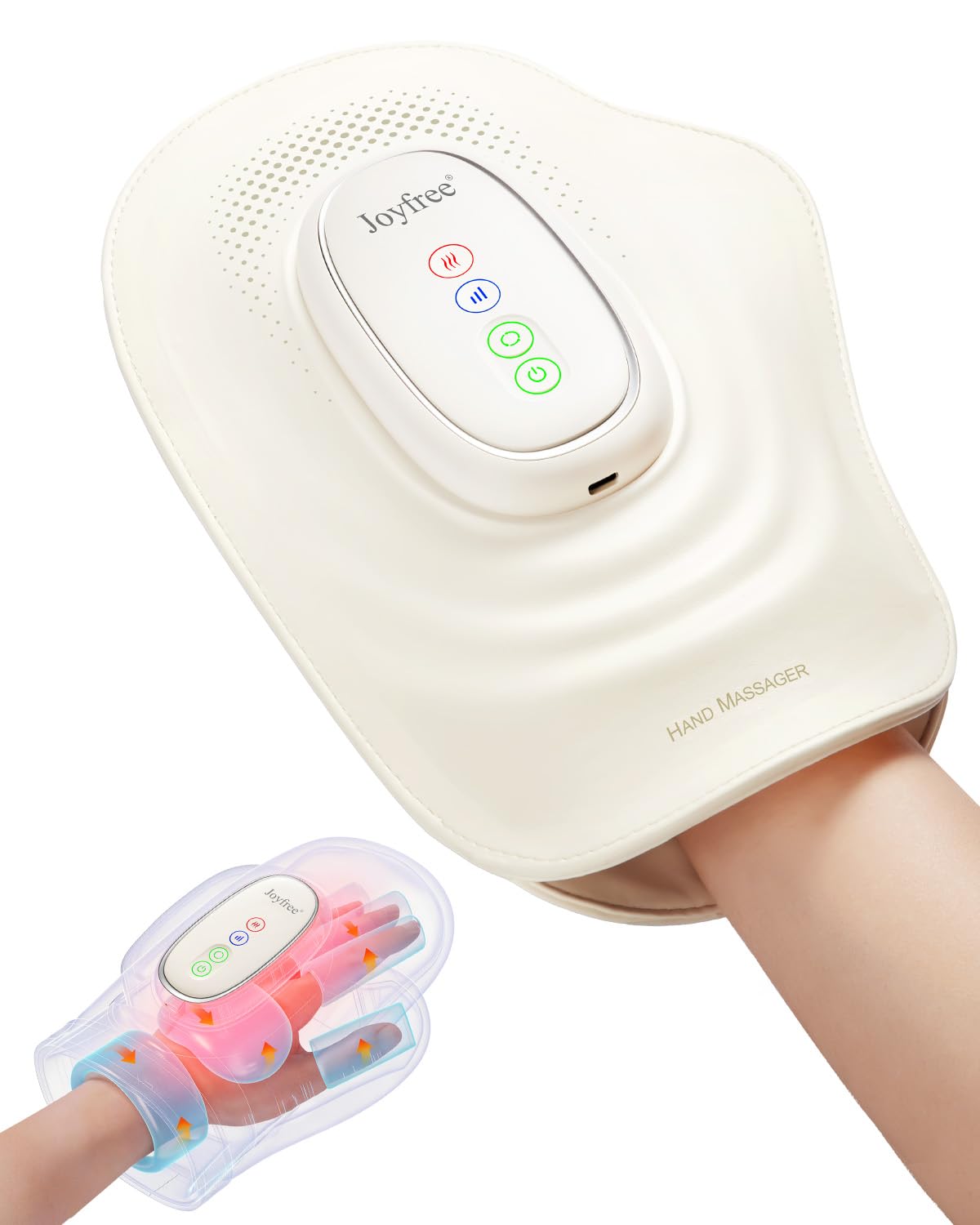 Massaggiatore manuale portatile con calore e compressione d'aria, 3 impostazioni di calore, massaggio elettrico ricaricabile per mani complete, dita a polso, regalo di San Valentino per uomini