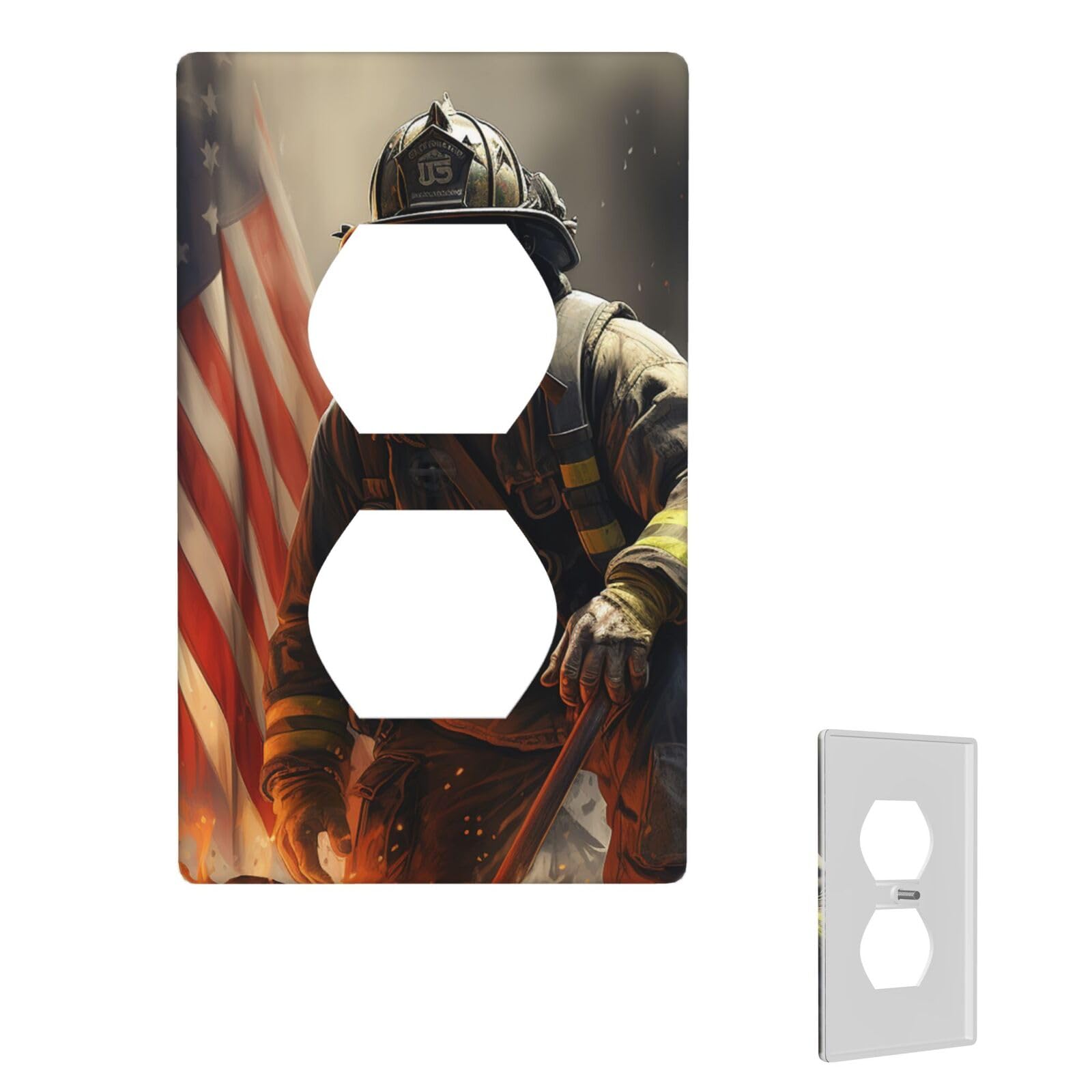 1-Gang Decorator Wall Plate Patriotic Firefighter Light Switch Cover Single Gang Receptacle Wall Plate Standard Size 4.5" x 2.76" Wallplate Unbreakable Polycarbonate Outlet Faceplates Cover