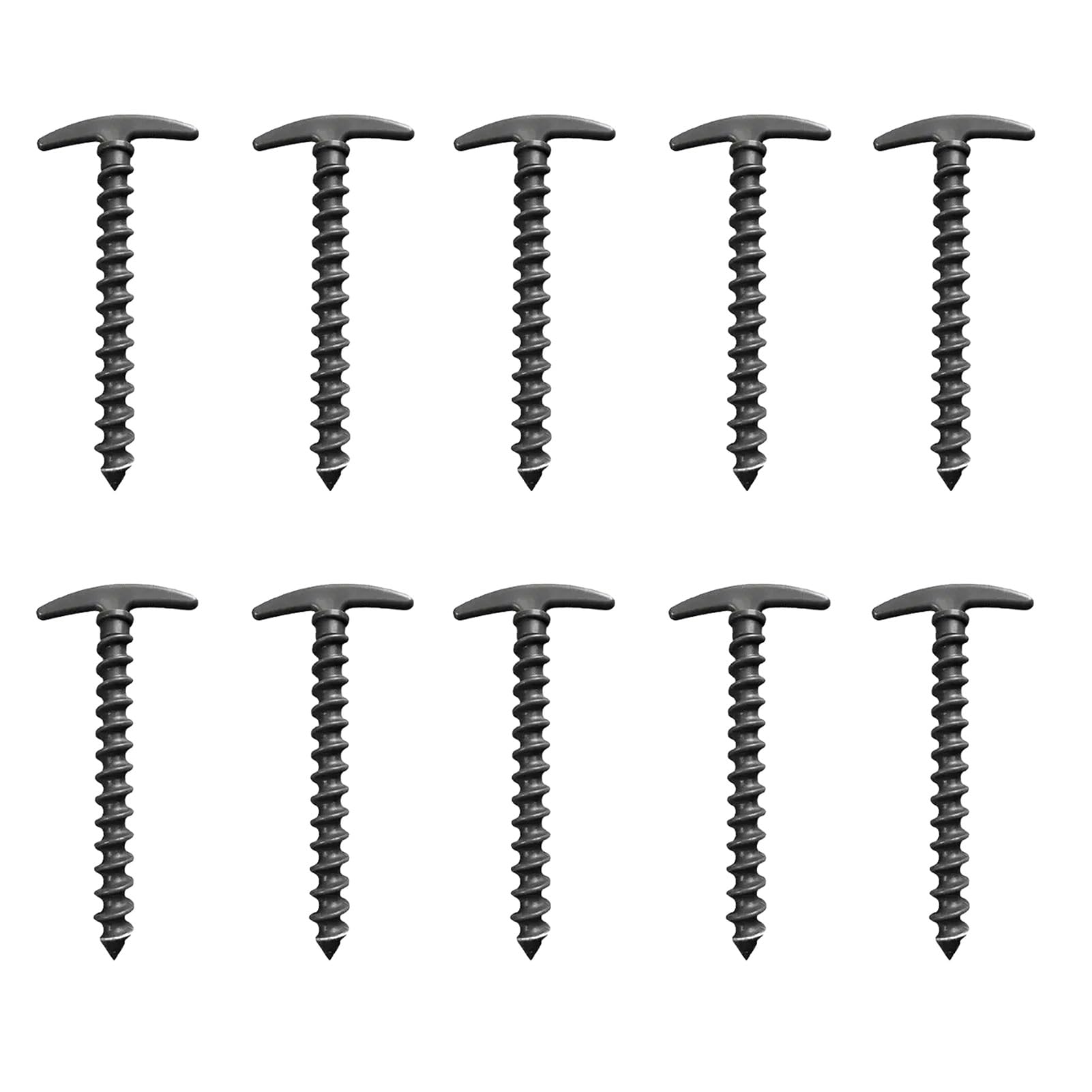 matumou 10Pcs Plastic Screw-in Tent Stake, Heavy Duty T-shaped Canopy Tent Peg, Windproof Spiral Ground Stake for Outdoor Camping Hiking