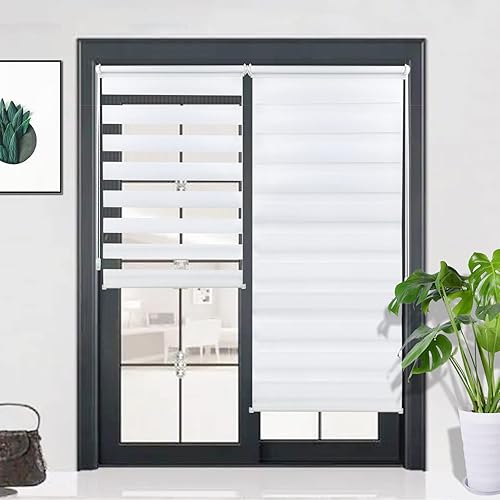 Zebra Roller Window Shades Zebra Double Roller Blinds for Frech Door 27.6"x90" Horizontal Day and Night Roller Sheer Window Shades White