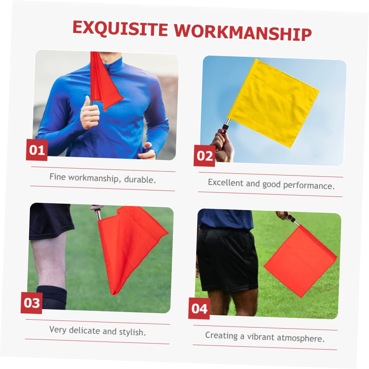 BESPORTBLE 4pcs Signal Flags with Handle Referee Traffic Fan Cheering Flags for Competitions and Events Durable and Comfortable Hand Waving Design