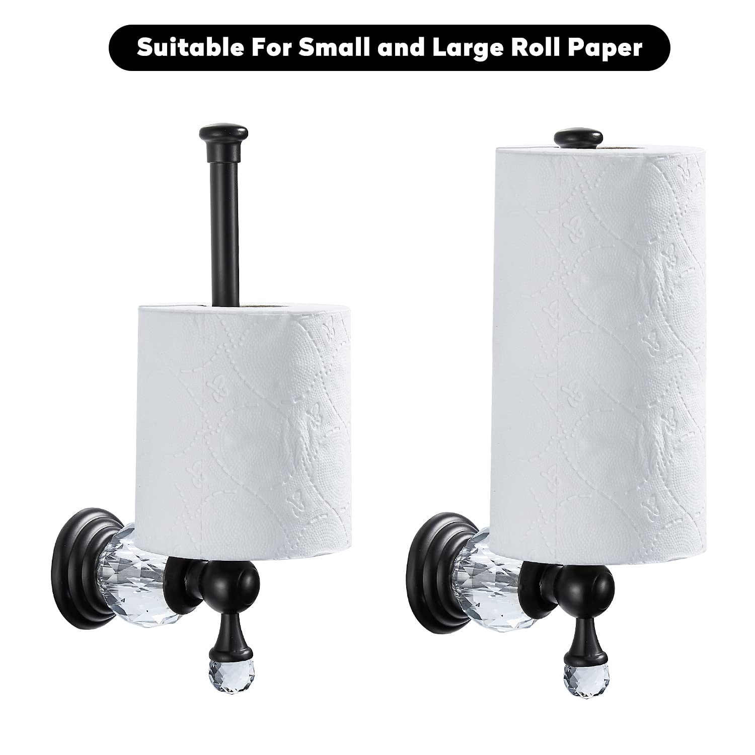 BATHSIR Crystal Toilet Paper Holder, Black Toilet Roll Holder Modern Bathroom Accessories Zinc Alloy Tissue Hanger Wall Mounted — Amazon image 5