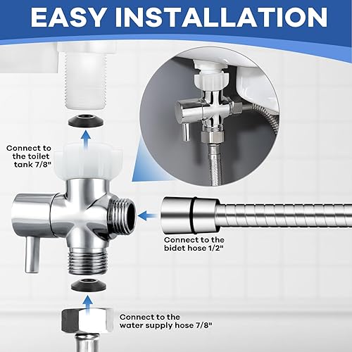 Miniatura 10 de Carvedexquisitely Adaptador en T con válvula de cierre, adaptador en T de 3 vías de latón de metal para espray de bidé de inodoro de mano, 78 "x 78"