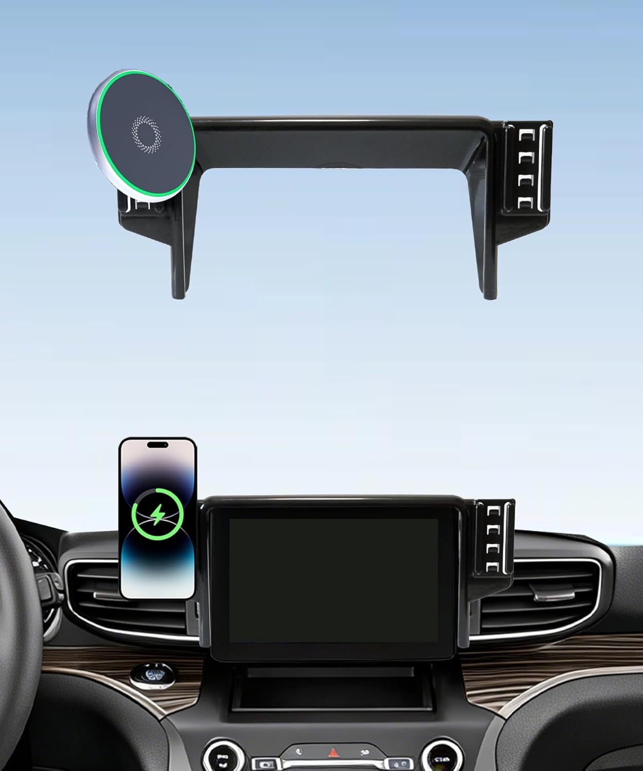 Car Phone Holder for Ford Explorer 2020 2021 2022 2023 2024 Accessories 15W MagSafe Fast Wireless Charger Cell Phone Mount Apply to 8 Inch Touch Screen Fixed Clip 360° Rotation