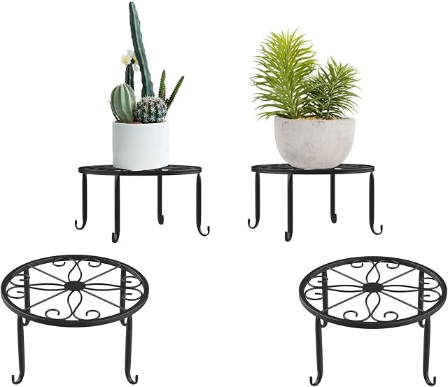 LYTIVAGEN 2 PCS Metal Plant Stand Round Wrought Iron Flowerpot Holder Home Potted Plant Stand Rustproof Garden Pot Holder Flower Pot Rack for Home Balcony Decor (Black)