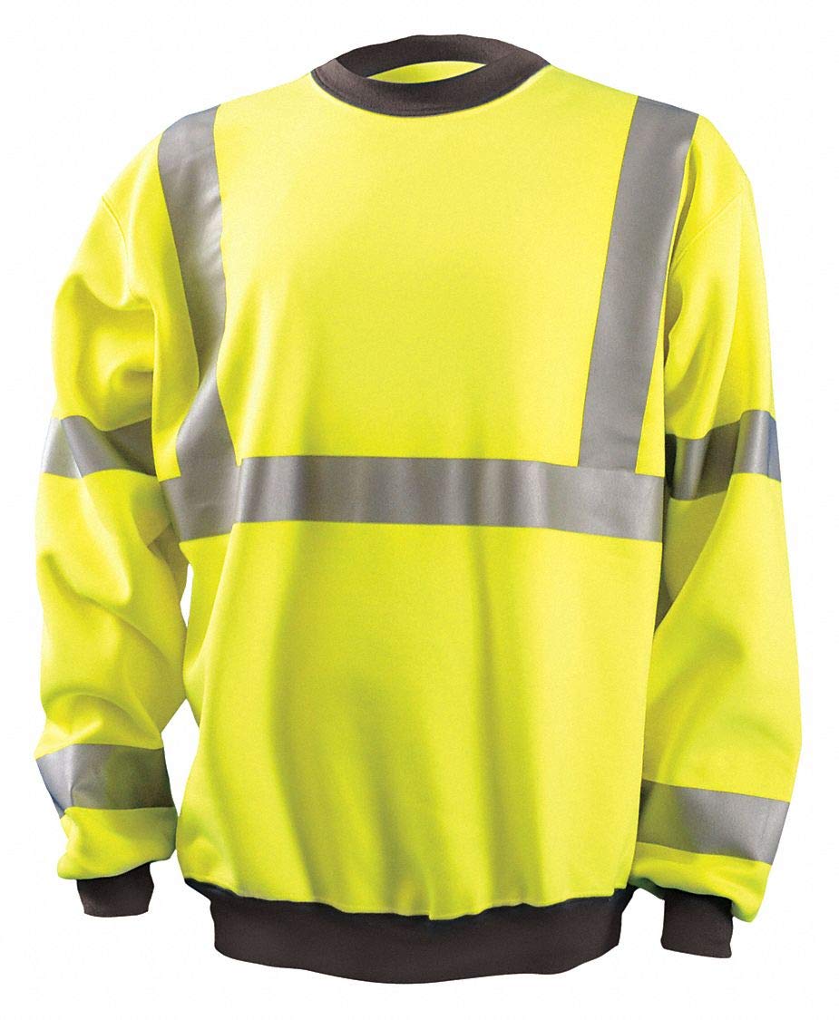 OccuNomix LUX-CSWT-Y2X Crew Neck Sweatshirt, Elastic Cuffs & Waistband, Class 3, 100% ANSI Polyester Fleece (9oz), 2X-Large, Yellow (High Visibility)
