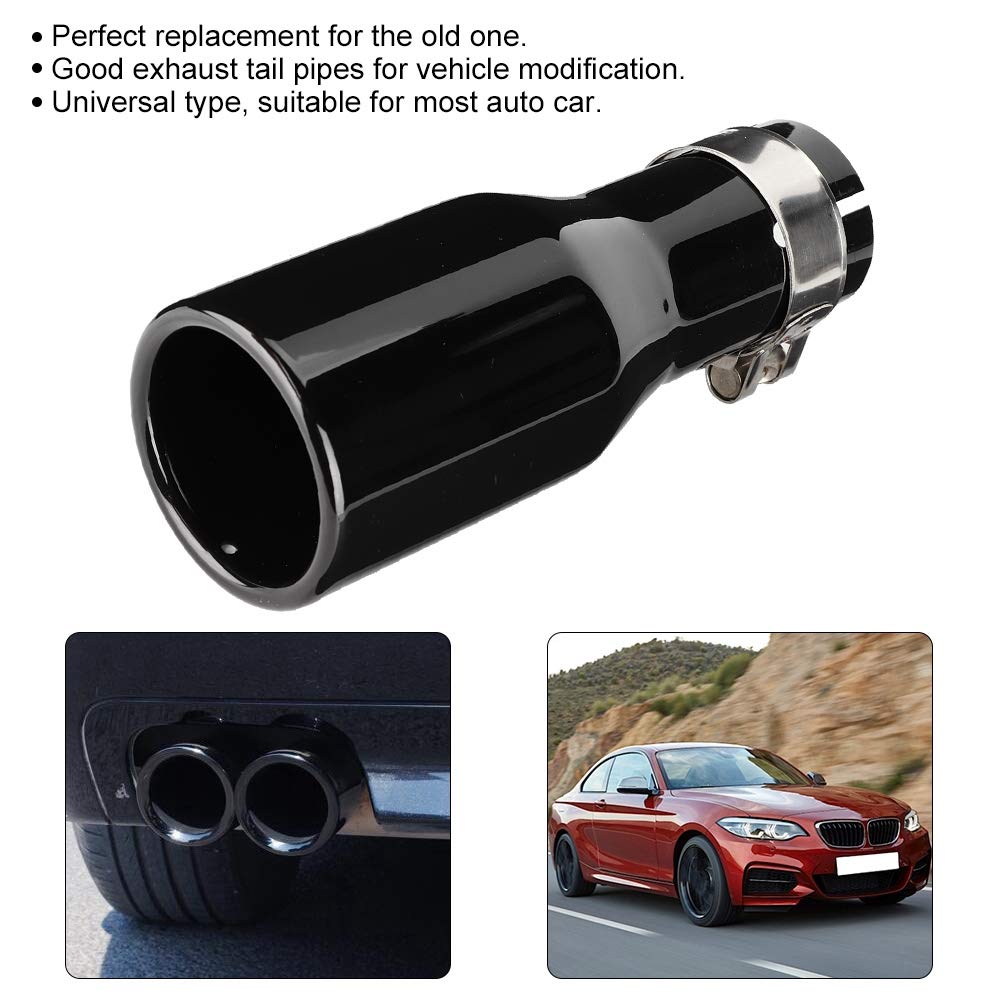 Terminale di Scarico Universale per Auto, Acciaio Inossidabile, Nero Brillante, 200mm Lunghezza, 54mm Diametro Ingresso, con Morsetto