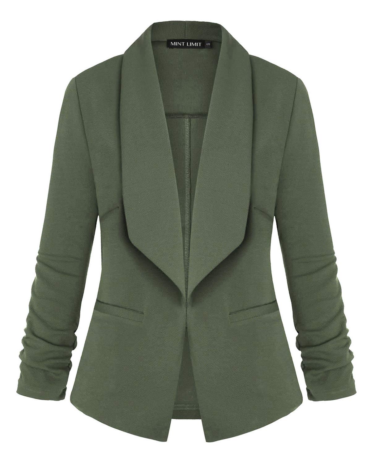 MINTLIMIT Womens Casual Work Office Open Front Blazer Jacket(Army Green,Size XL)