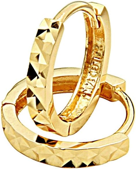 14k Yellow Gold 2mm Thickness Multifaceted Huggies Earrings (11 x 11 mm)