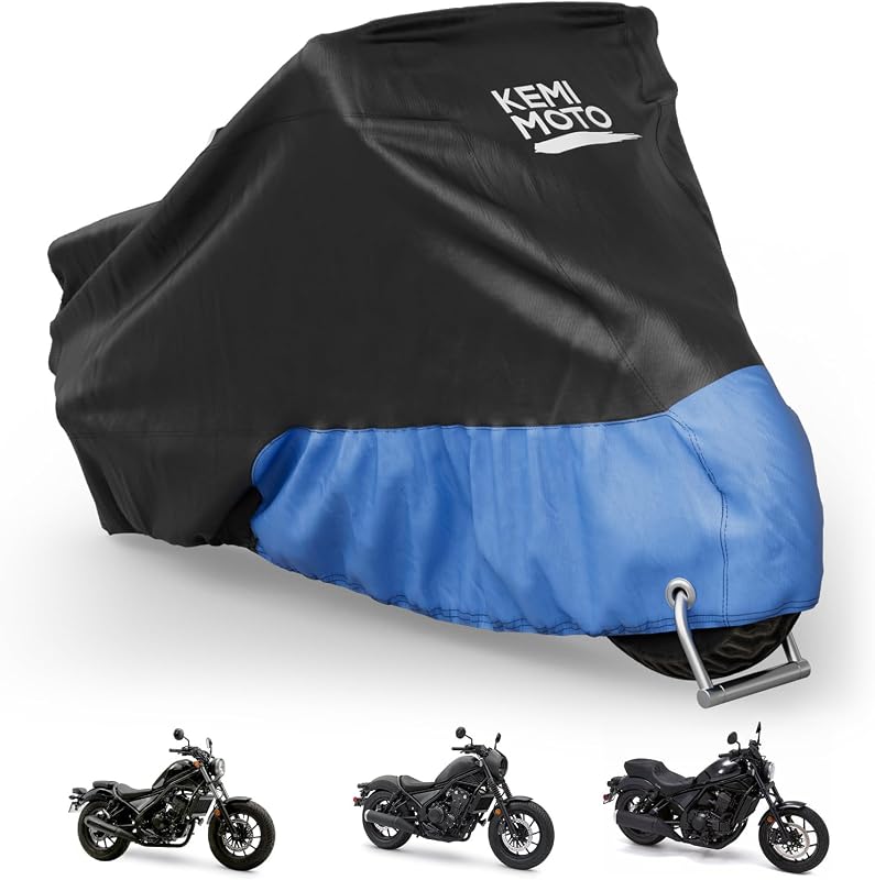 KEMIMOTO Heavy Duty Motorcycle Cover Waterproof Fit for Sportster Rebel | 420D All Weather Cover Compatible with Iron 883 Shadow Vulcan S Boulevard S40 Rebel 300 500 1100 Rain Snow Dust & Lock Hole