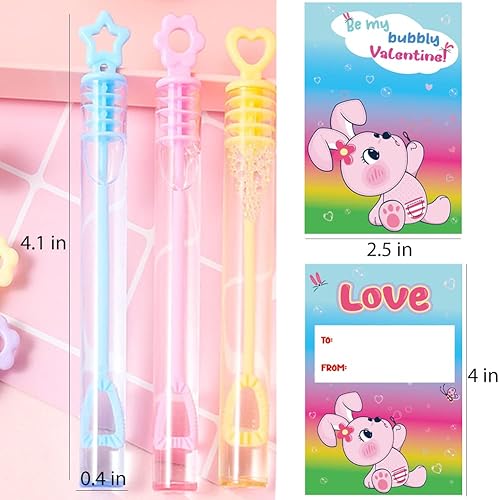 Miniatura 3 de Tarjetas del día de San Valentín para niños con mini varitas de burbujas, 36 piezas de diseños de San Valentín, tarjetas de regalo de felicitación