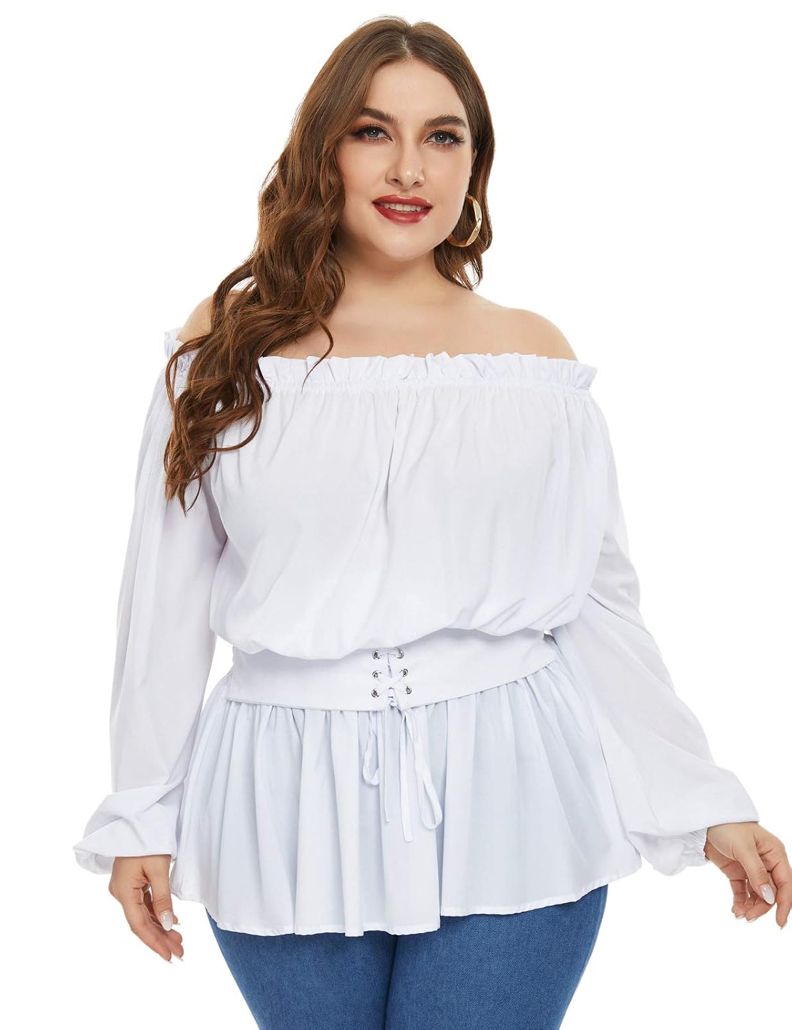 Hanna Nikole Womens Plus Size Renaissance Blouse Off Shoulder Trumpet Sleeve Peasant Tops - Review, Price and Buying Guide