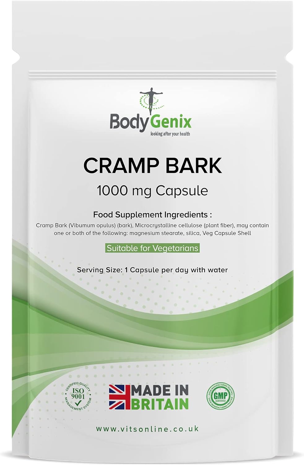 Bodygenix Cramp Bark Capsules – 1000mg Natural Relief Supplement for Menstrual Leg Cramps Supports PMS Healthy Muscles – 120 Capsules, 4 Month Supply