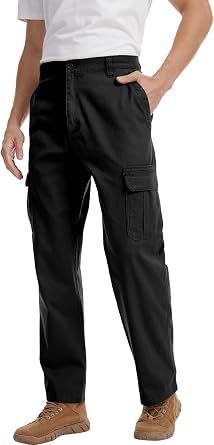 WORK IDEA Mens Stretch Cargo Pants, Relaxed Fit Flex Cotton Utility Trousers with 6 Pockets for Work, Outdoor & Travel