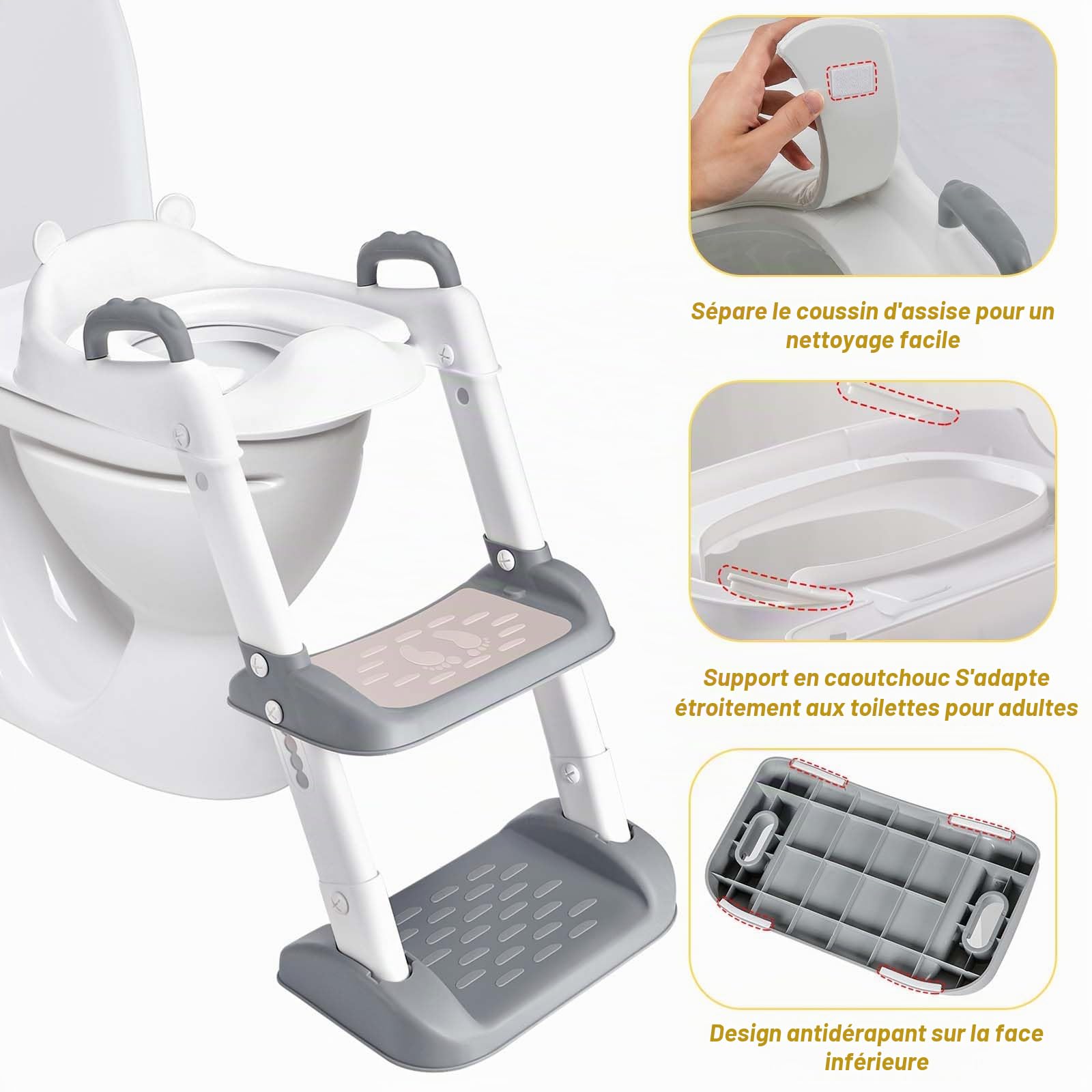 Mkitnvy Reducteur Toilette Enfant, Réducteur WC avec Marches, siège de toilette réglable avec rembourrage en PU, anti-éclaboussures et antidérapant, pour garçons et filles bébé