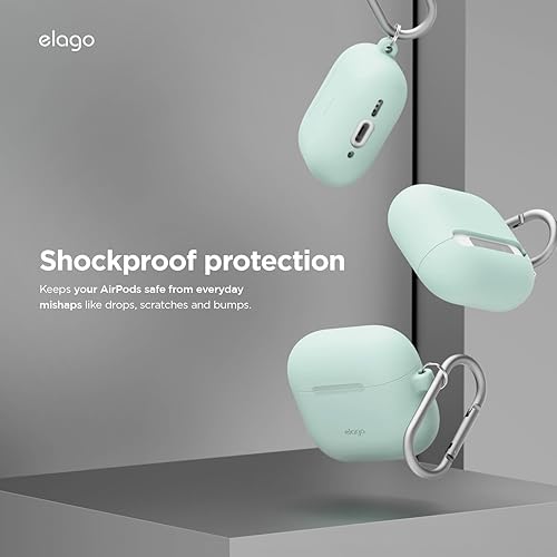Miniatura 4 de elago Funda compatible con AirPods 4  Funda de silicona premium con mosquetón, soporta carga inalámbrica, resistente a golpes, protección completa,