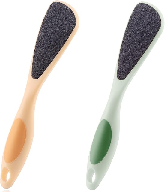 2 Packs Foot Pumice for Feet, Double-Sided Foot Scrubber Stone with Handle, Ergonomic Easy to Reach, Feet Scrubber with Fine-Grained Frosted Stones, for Callus Removal