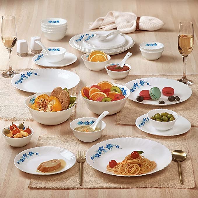 Image of Unbreakable Plastic Light Weight Dinner Set of 36 Pcs 6 Full Plates, 6 Quarter Plates, 12 Veg Bowls, 2 Serving Bowl with 2 Lids. 2 Serving Spoons and 6 Spoons, Solid, White