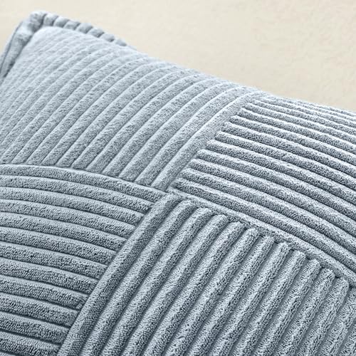 Image of MIULEE Decorative Throw Pillow Covers for Couch Bed Livingroom 20x20 Inch Set of 2 Dustyblue Boho Accent Throw Pllows Broadside Striped Patchwork Soft Corduroy Pillowcases