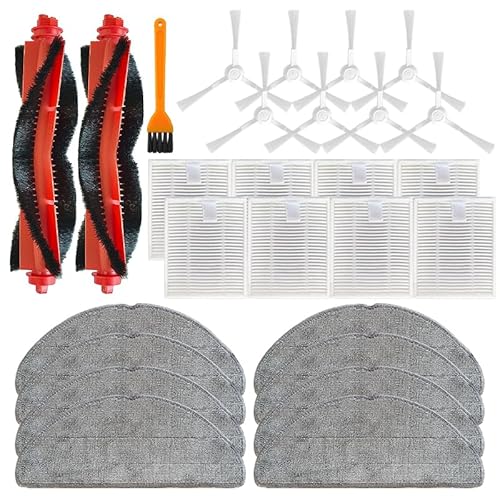 Kit de accesorios de repuesto compatible con aspiradora robot Xiaomi S20, D106, incluye 2 cepillos principales + 8 cepillos laterales + 8 filtros HEPA + 8 paños de fregona