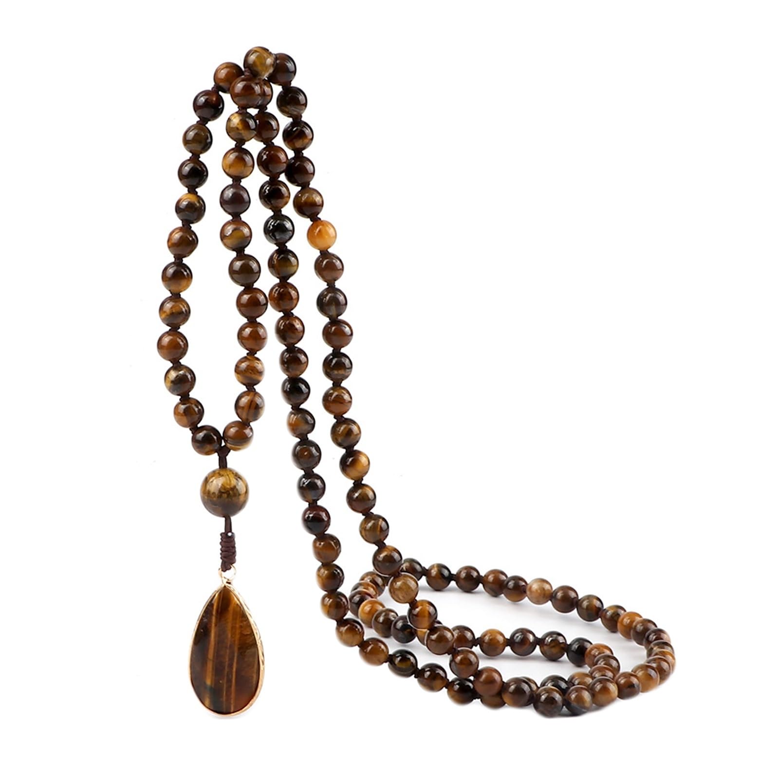 LYGBAOFUL 6MM per Uomo e Donna, Lega 108 Perline Multistrato con Braccialetto Elastico in Pietra con Pendente a Goccia