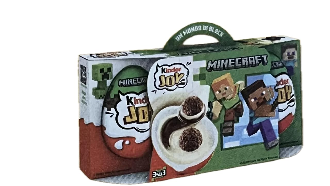 4X Confezione per Kinder Joy, Edizione Speciale Minecraft, Set 4 Confezioni da 3 Uova con Sorpresa, Edizione Speciale, 60 gr