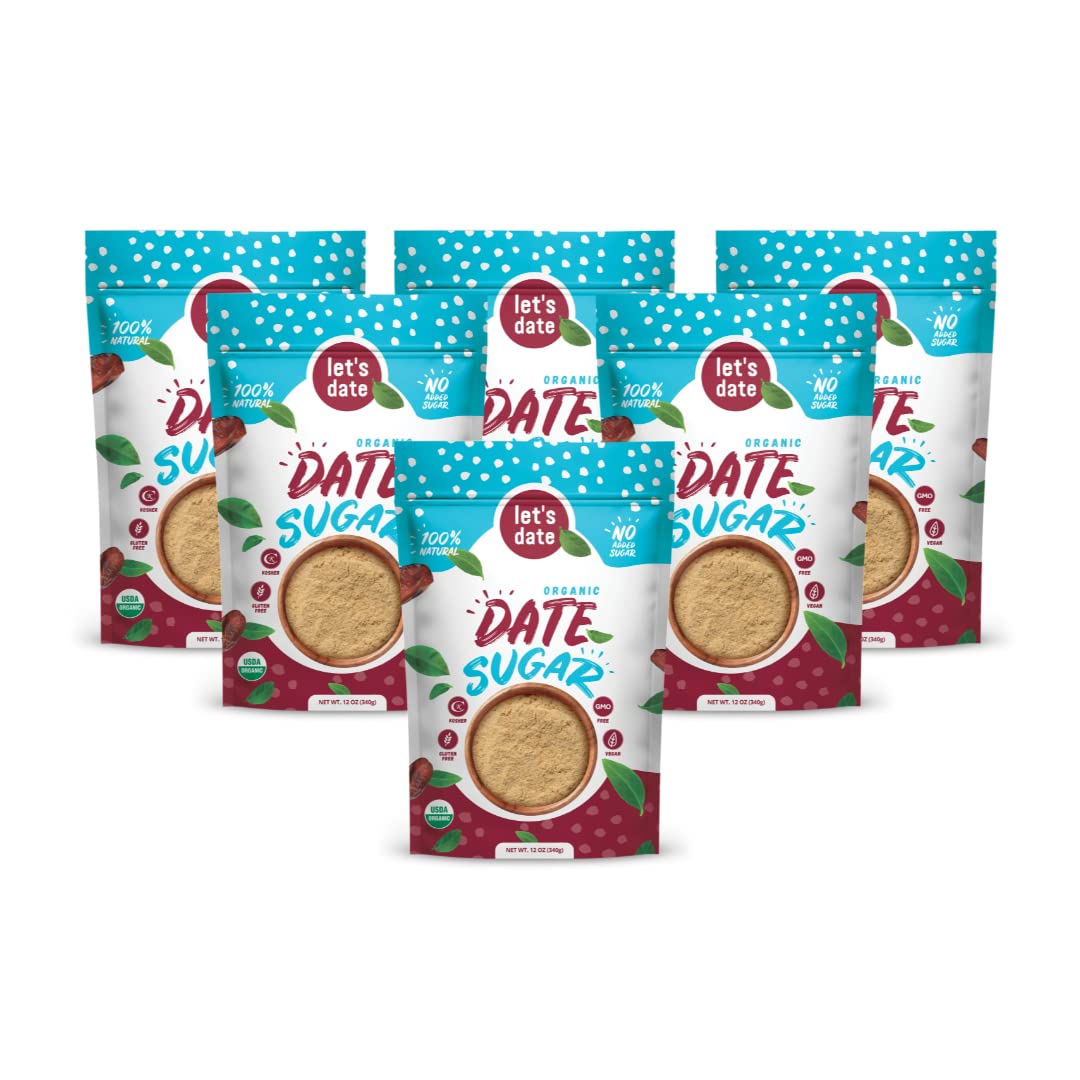 Let’s Date | Organic Date Sugar | Excellent Sugar Substitute| Baking Sugar Alternative| Good Source of Fiber | Vegan | Paleo| Gluten Free| Kosher | Non- GMO | Natural Sweetener (12oz (Pack of 6))