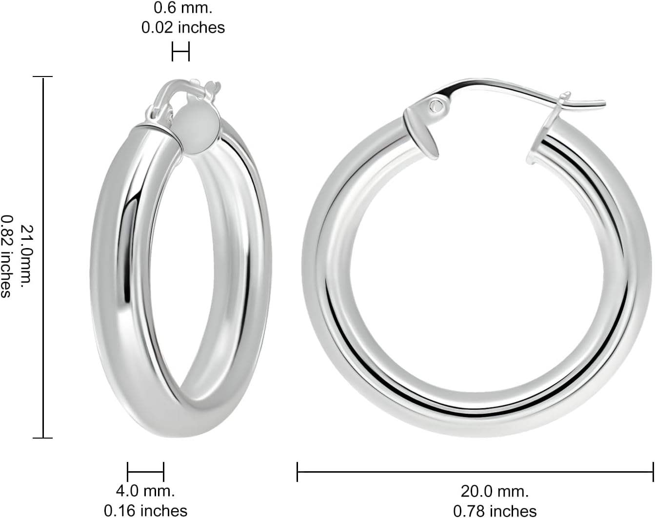 Sterling Silver Polished Finish Round-Tube Hoop Earrings 4mm Wide 15mm-30mm Diameter - Image 2