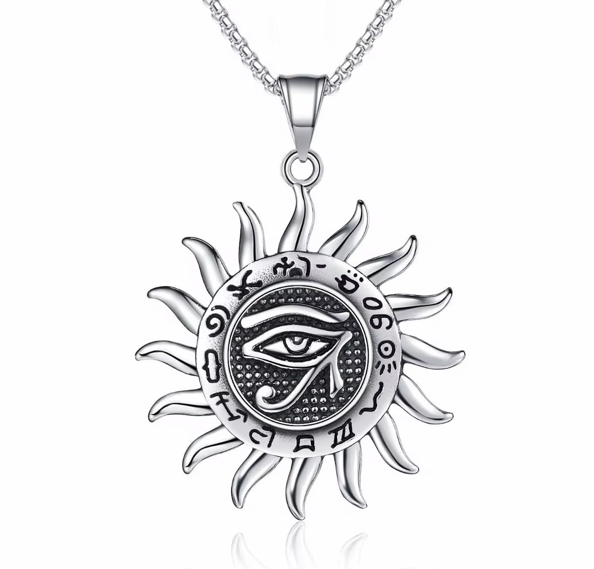 frolics india Eye of Horus Pendant Necklace for Men | Egyptian Sun Amulet with Zodiac Symbols | Stainless Steel Protection Talisman Jewelry for Men & Boys-picture-12
