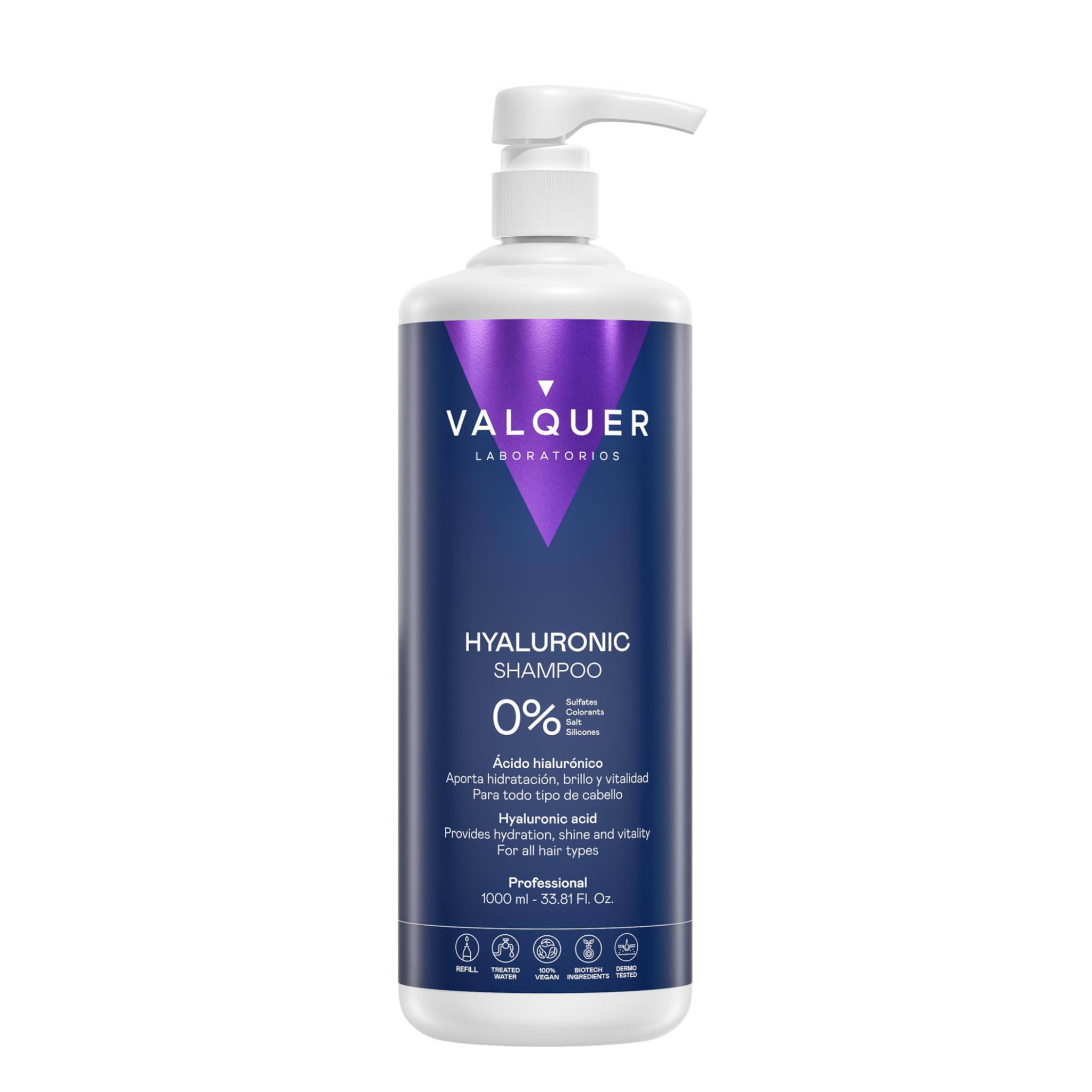Valquer Hyaluronic Acid Repair Shampoo. Zero% Hair Treatment with Panthenol, Keratin, and Aloe Vera. Hydrates and Protects Damaged and Dry Hair. Revitalizing and Vegan. All hair types. 1 L.