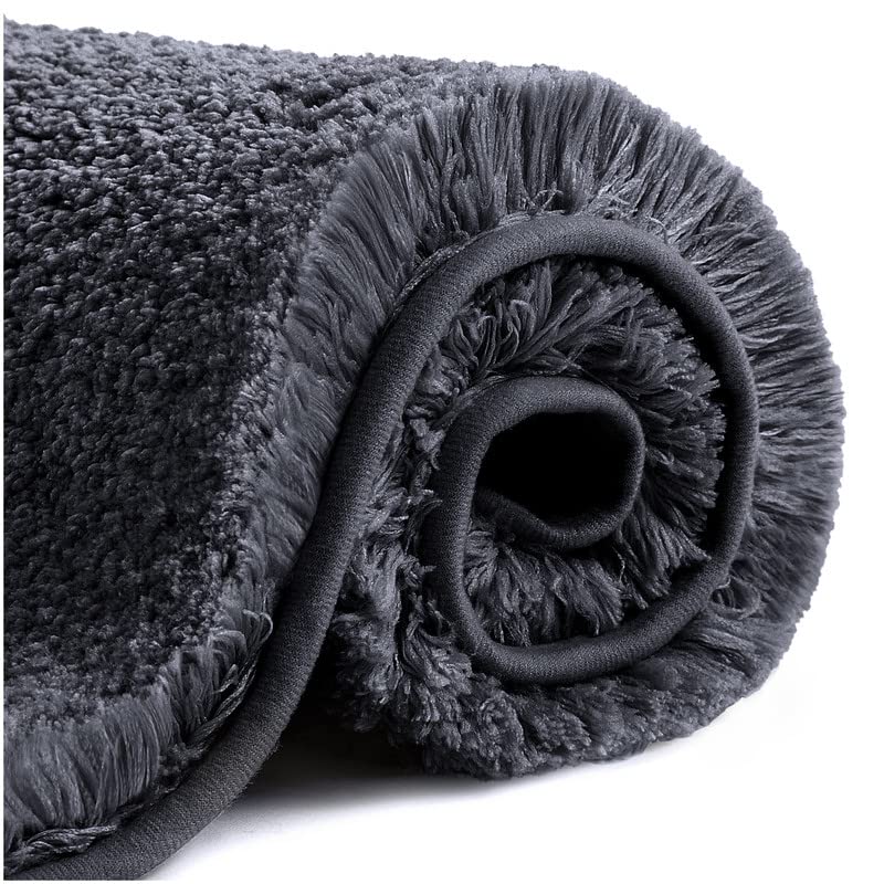 Image of VANZAVANZU Bath Mats Non Slip Ultra Soft Absorbant Microfiber Fluffy Thick Bathroom Rugs Machine Washable (16 inchx24 inch, Black)