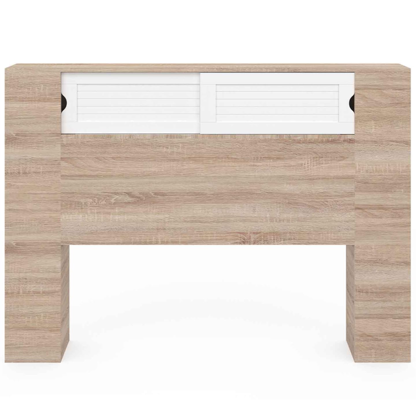 IDMarket - Cabecero de cama con pie Salem 145 cm con almacenamiento cerrado y nichos de madera y blanco