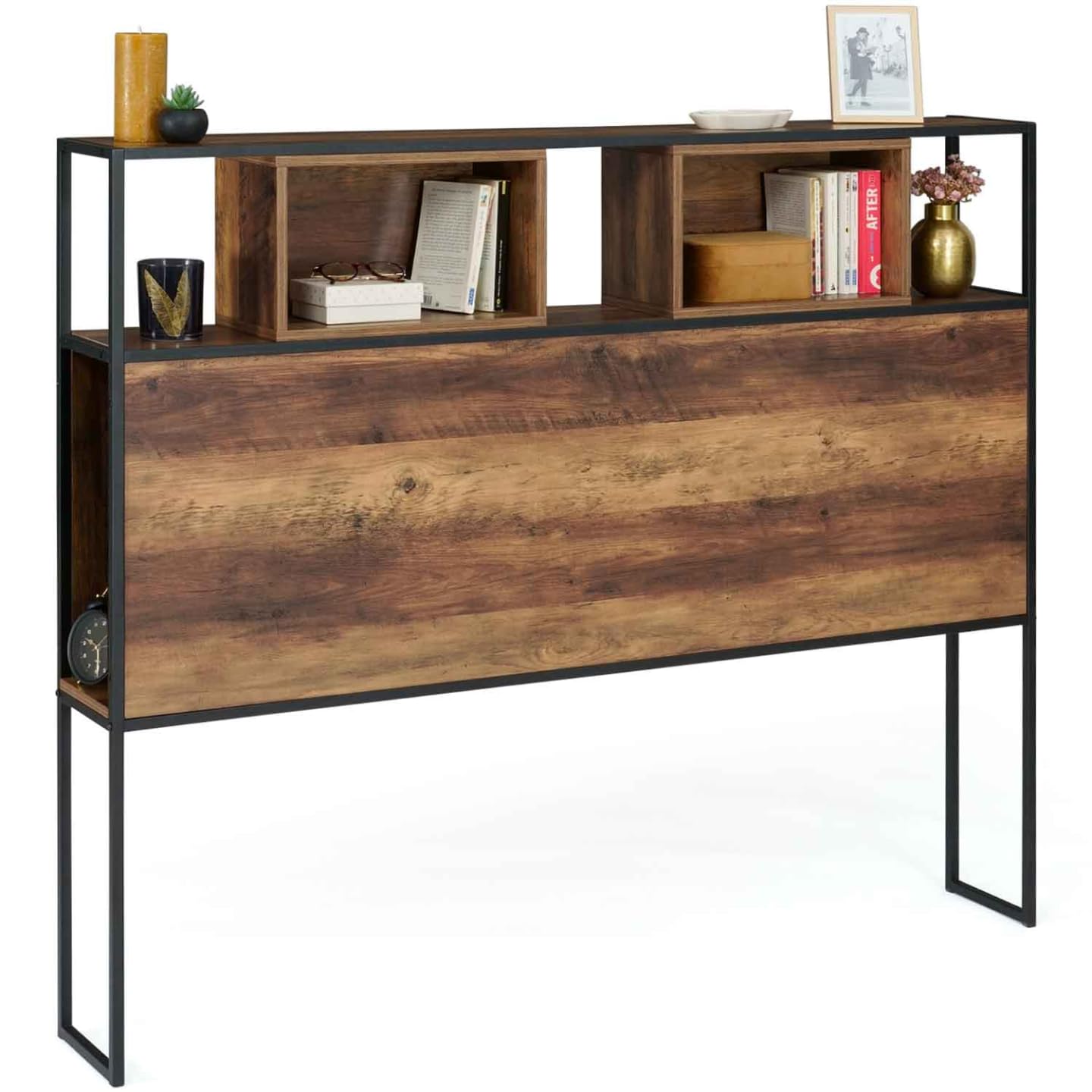 IDMarket - Cabecero de cama con pie Hawkins 145 cm, madera oscura, diseño industrial