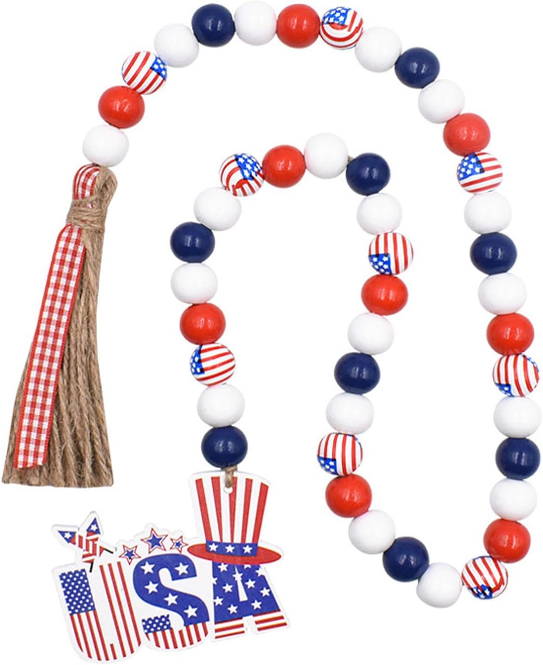 Generic 39 Inch Independence Day Wood Bead Garland, Wooden