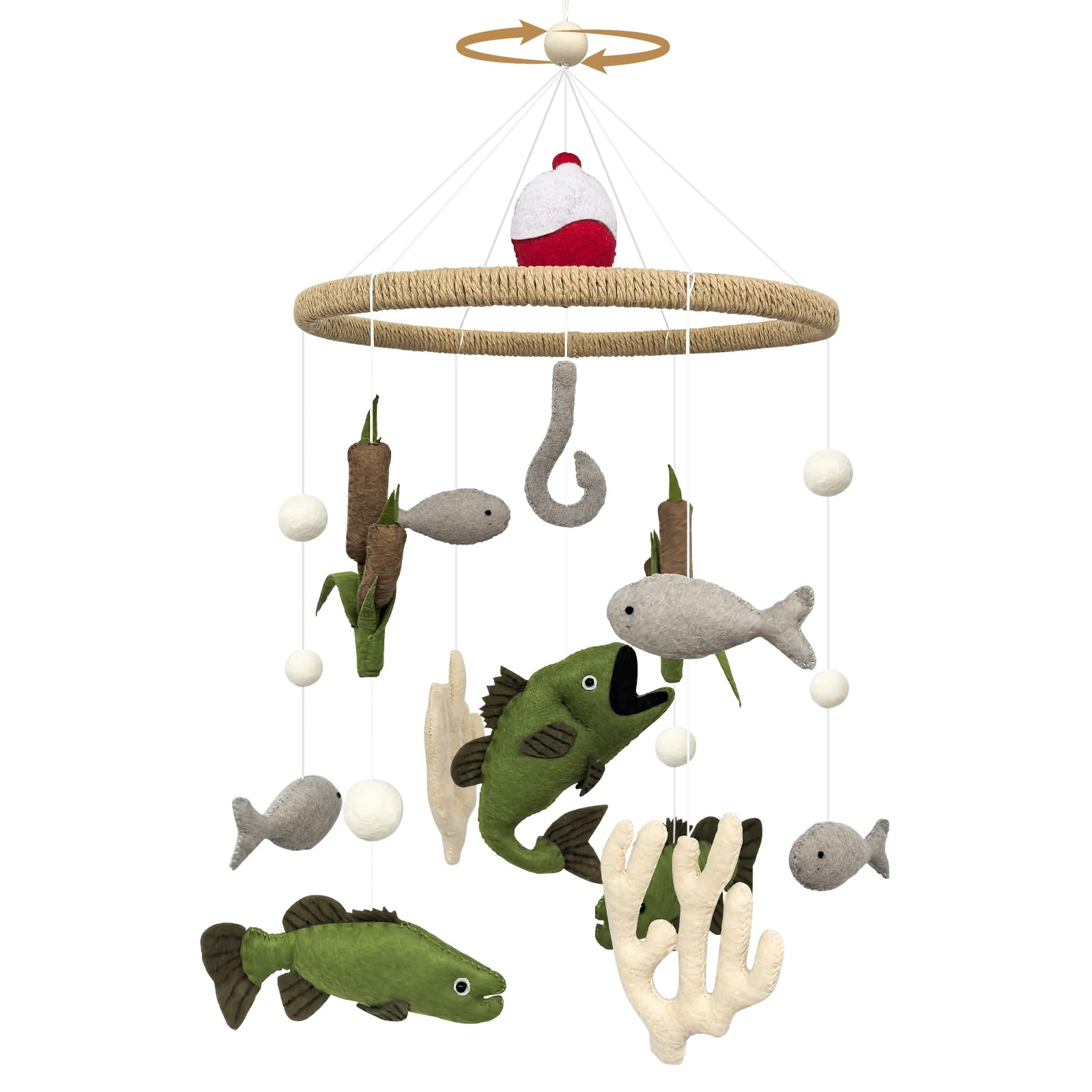 Photo 1 of Teeloray Baby Mobile for Crib Fishing Crib Mobile for Boys Handmade Vintage Hunting Nursery Decor for Infant Bedroom Hanging Rustic Lake House Decor Gone Fishing Party Decorations Baby Shower Gift