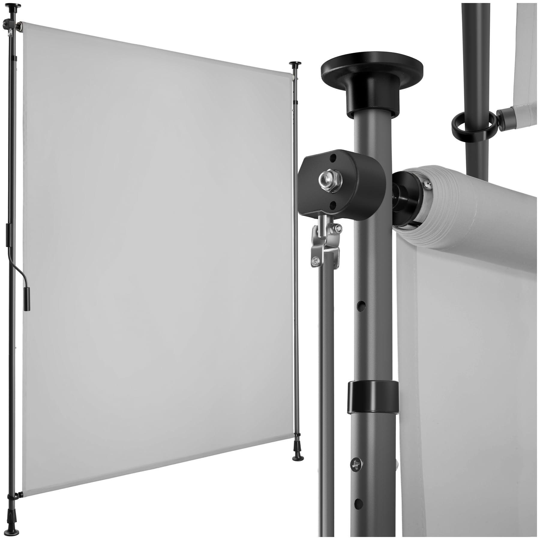 tectake® Vertical Clamp Awning with Adjustable Length & Hand Crank, Privacy Screen with 50+ UV Protection & Water-Repellent Fabric, Ideal as Patio, Balcony & Garden Screen, 120 x 310 cm - Light Grey
