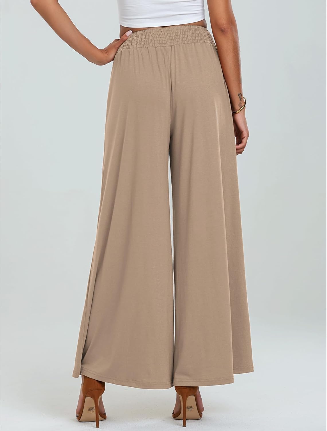 GRAPENT Wide Leg Pants for Women High Wasited Baggy Palazzo Pants Casual Pull On Bell Bottom Smocked Elastic Waist Pants - Image 4