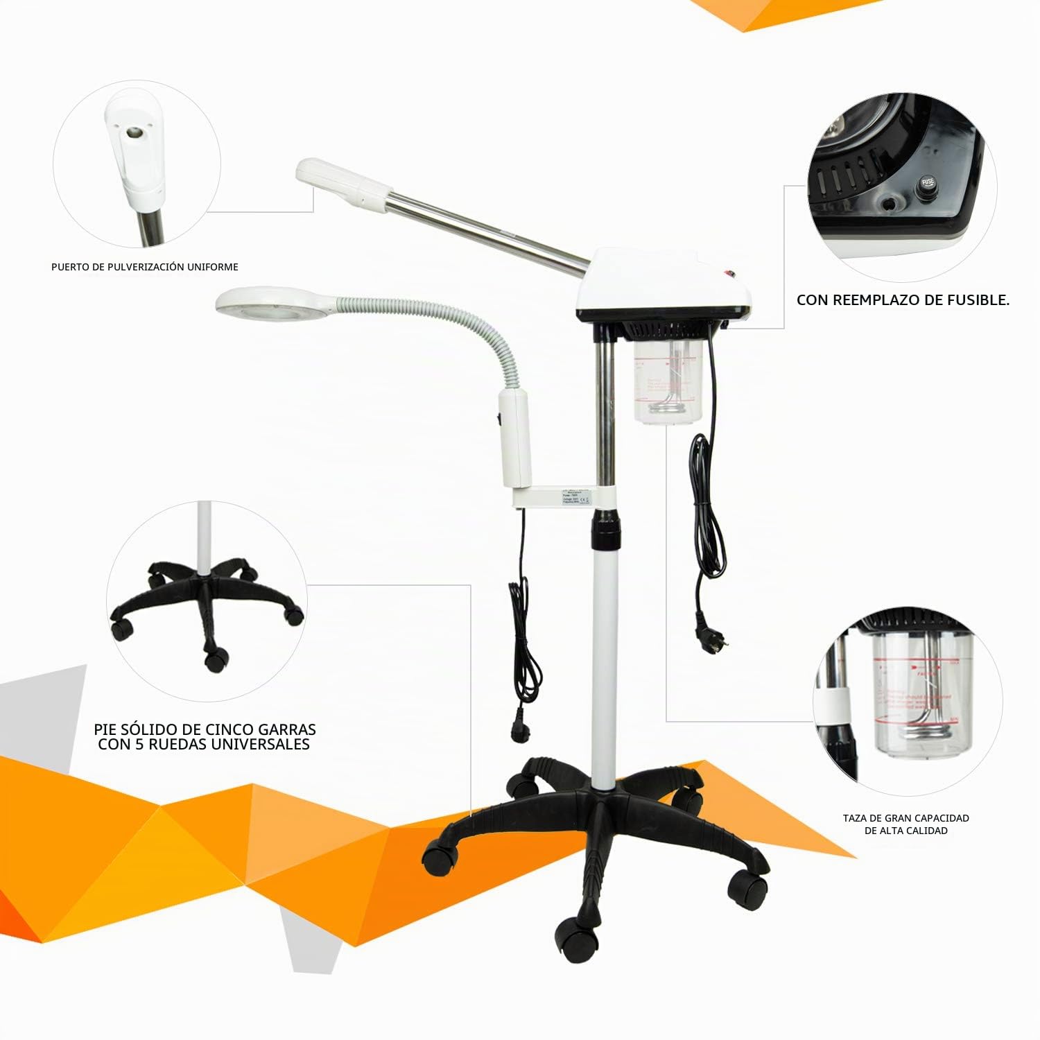 2 en 1 Profesional Máquina de Vapor Facial 5X Lámpara de Aumento para Spa Salón de Belleza Equipo de Cuidado de Piel