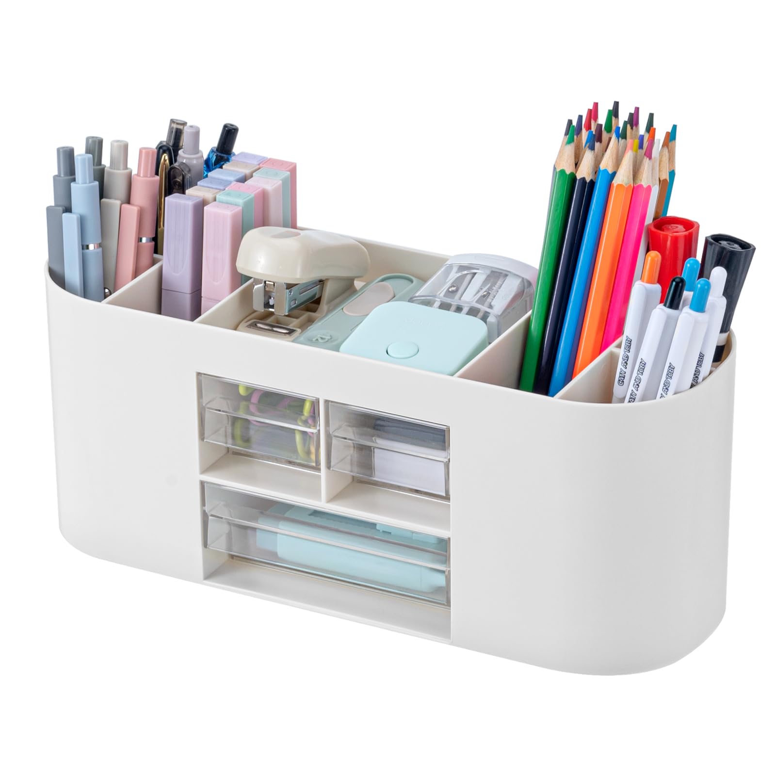 Organizador de escritorio con 6 compartimentos y 3 cajones – Maravilla de espacio multifuncional en color blanco