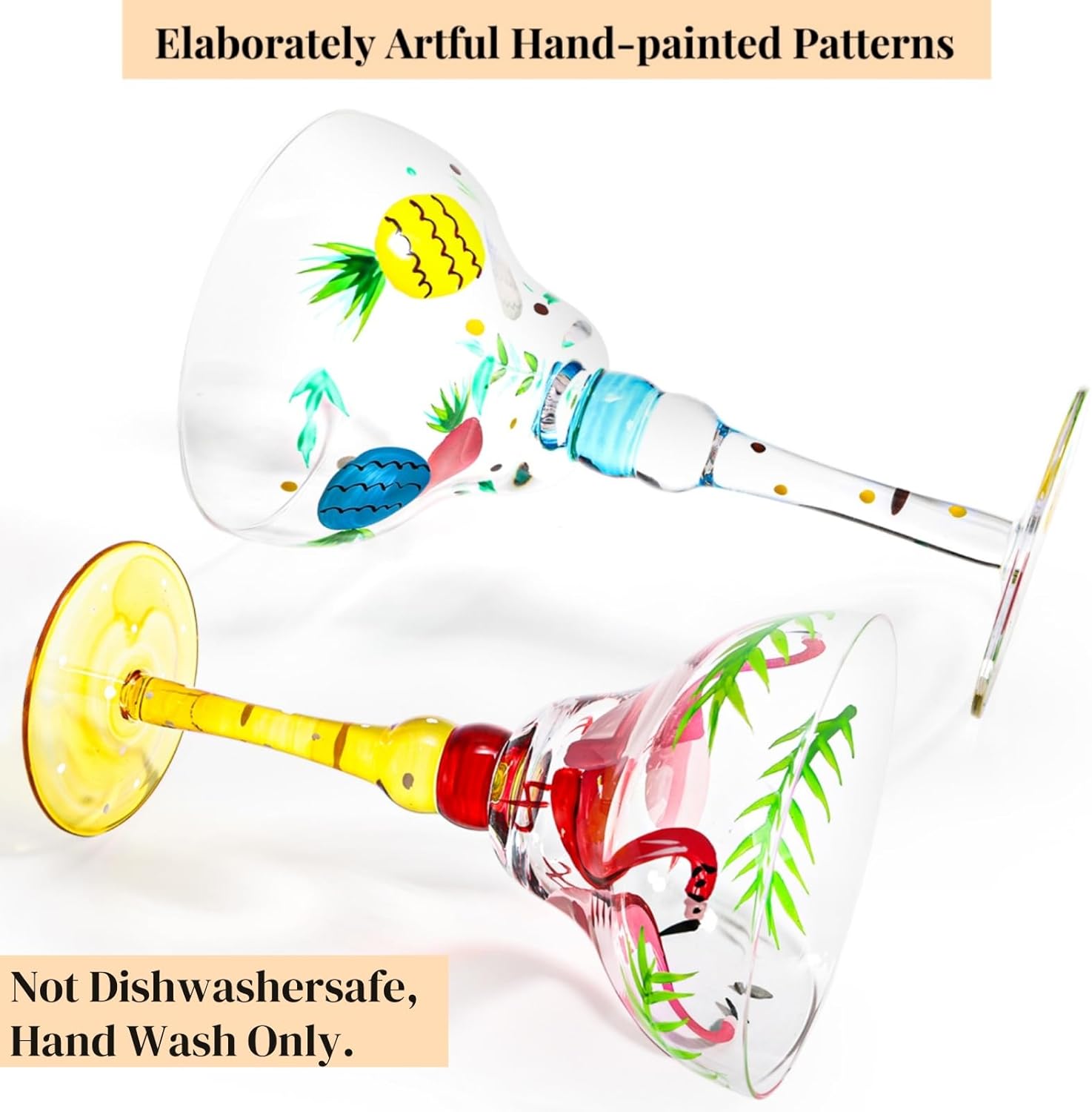 Set of 2 Margarita Glass, 10 Oz Mexican Hand Blown Glasses for Martini, Hand Painted Modern Wine Glasses Coupe Cocktail Drinkware for Champagne, Cinco de Mayo, Party Decorations - Image 4