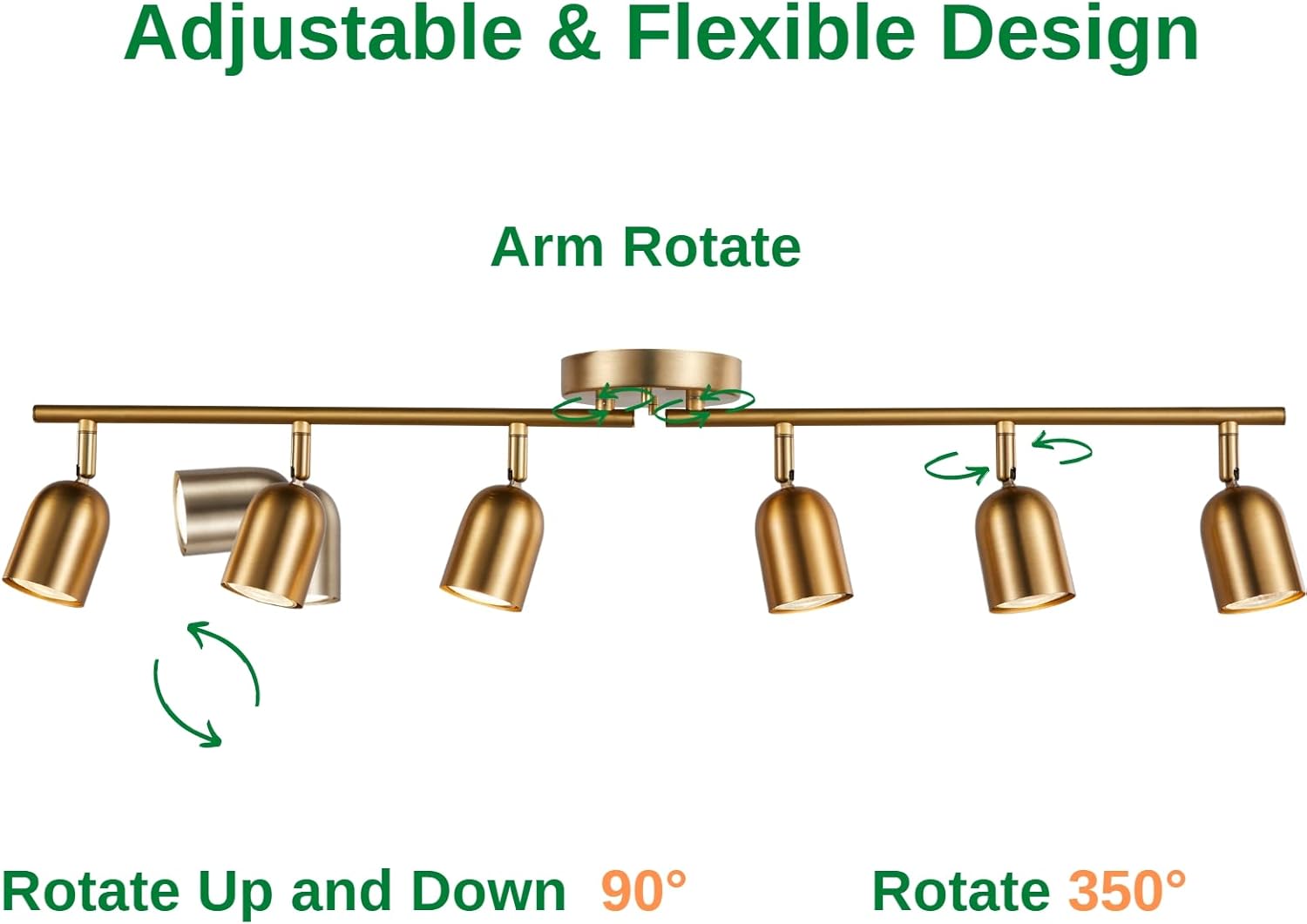 6 Light Track Lighting Kit, Matt Brass Finish Adjustable with Moden Flush Mount Ceiling Spotlight for Kitchen,Living Room,Home Improvement (6L)