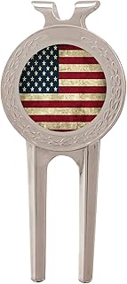 Rogue River Tactical Patriotic USA Flag Golf Divot Tool Golf Ball Marker United States of America Rustic Tattered Military Veteran Gift